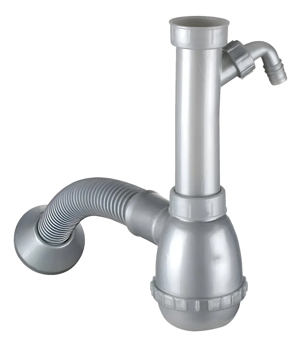 Sifón botella pileta de cocina bacha simple con entrada lateral espiga